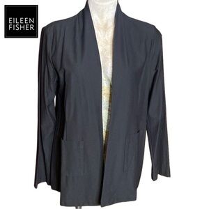 Eileen Fisher washable Crepe Swing cardigan Black Blazer Jacket Stretch 
Sz M
